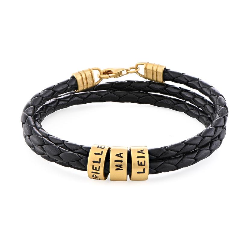 Pulsera de Hombre en Cuero Negro – Personalizable con Acabados en Plateado o Oro 